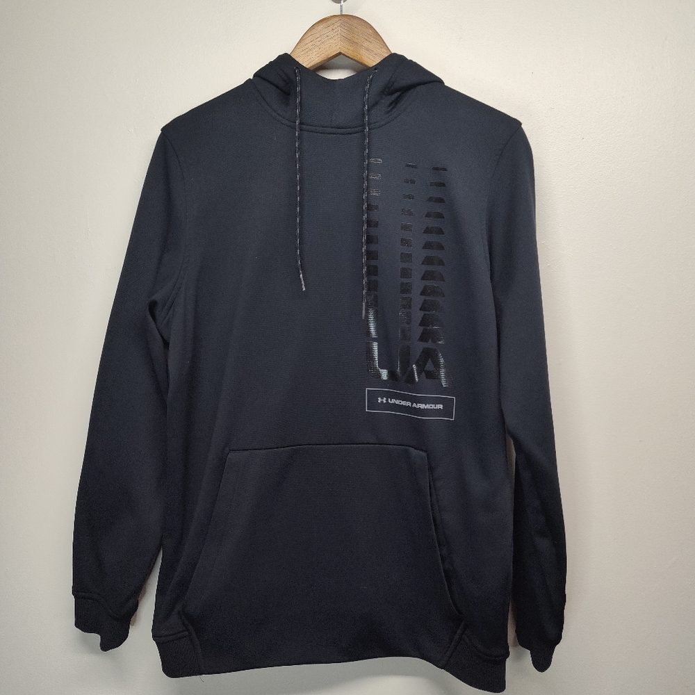 Under Armour Hooded Sweatshirt Men Size M Black Logo Pockets Winter Athleisure